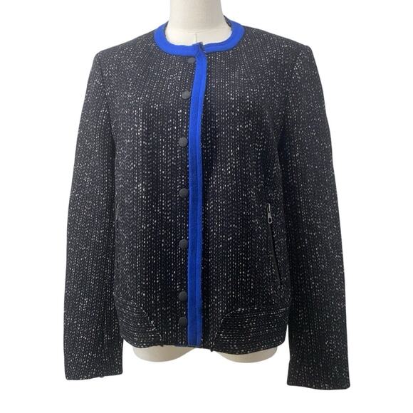 Rag & Bone Womens 10 Black Blue Wool Tweed Jacket Accent Snap Closure Pockets - Picture 1 of 8